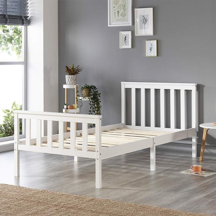 Ліжко Aspire Beds Atlantic Solid Timeless White Wooden Bed - елегантний дизайн Shaker, високоякісні матеріали, легке складання, універсальне, міцне, 200Д x 90Ш x 82В, біле