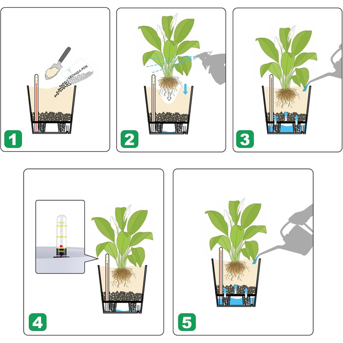Самополивний квітковий горщик з індикатором води, білий, набір з 5 шт. , 15 см, самополивний горщик, резервуар для води, кашпо, кашпо для використання в приміщенні та на вулиці, самополивний горщик