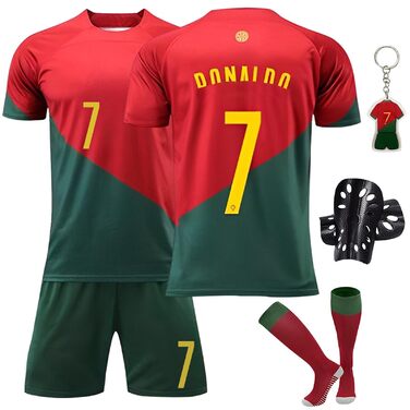 Футбольна майка для дітей, майка 7, футбольний комплект, що включає футбольну футболку, шорти, шкарпетки та щитки для гомілок, футболка для активного відпочинку для хлопчиків, розмір костюма 22, червоно-зелений