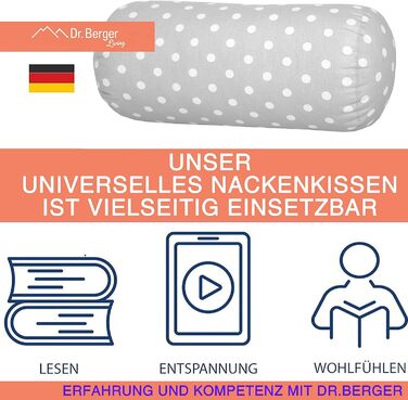 Подушка для шиї/валик для шиї Dr. Berger 40x16 см Зручна зі 100 бавовняним чохлом, кругла, стійка подушка - ідеально підходить як міцна подушка для шиї, дорожня подушка, валик для колін, подушка для спинки дивана, модний сірий колір 40 x 16 см