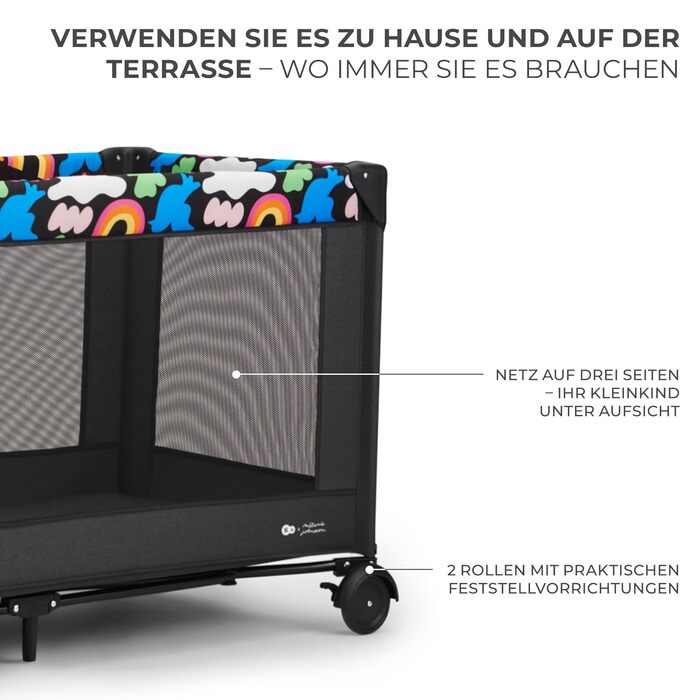 Дитяче ліжко Kinderkraft Joy 2, дорожнє ліжечко 2-в-1, дитячі ліжка, дитяче ліжко, дорожнє ліжечко, сучасний дизайн, малі розміри у складеному вигляді, колеса, Happy Shapes