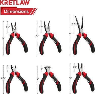 Міні-набір плоскогубців 6 предметів плоскогубці, довгогубці, гострогубці, вигнуті плоскогубці, кусачки та бічні кусачки для електронного ремонту, з сумкою.