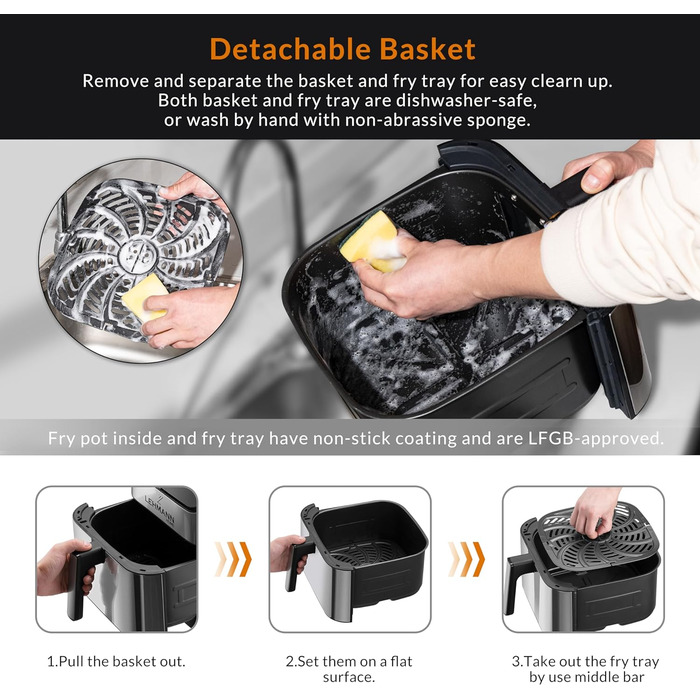 Фритюрниця 8 л з 10 програмами, фритюрниця з цифровим світлодіодним сенсорним екраном, контроль температури 76-200C, таймер, здорова їжа без олії, 1800 W