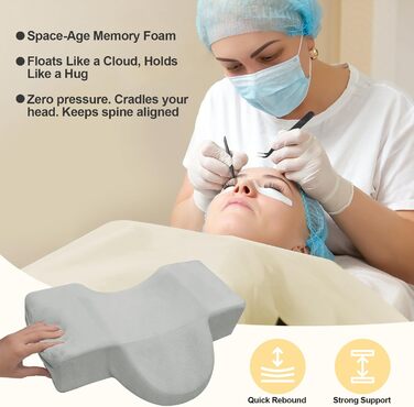 Подушка для нарощування вій CGBE U-подібної форми подушка для шиї для нарощування вій, ергономічна подушка для підтримки шиї, фланелева подушка для вій для використання вдома та в салонах краси. Сіра.