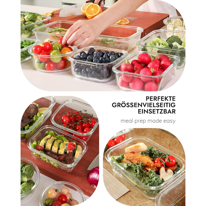 Скляні контейнери для зберігання продуктів, набір з 2 шт. , 630 мл скляні контейнери для зберігання зі скляними кришками, герметичні та герметичні, контейнери для зберігання продуктів, скляні контейнери для приготування їжі, безпечні для мікрохвильової пе