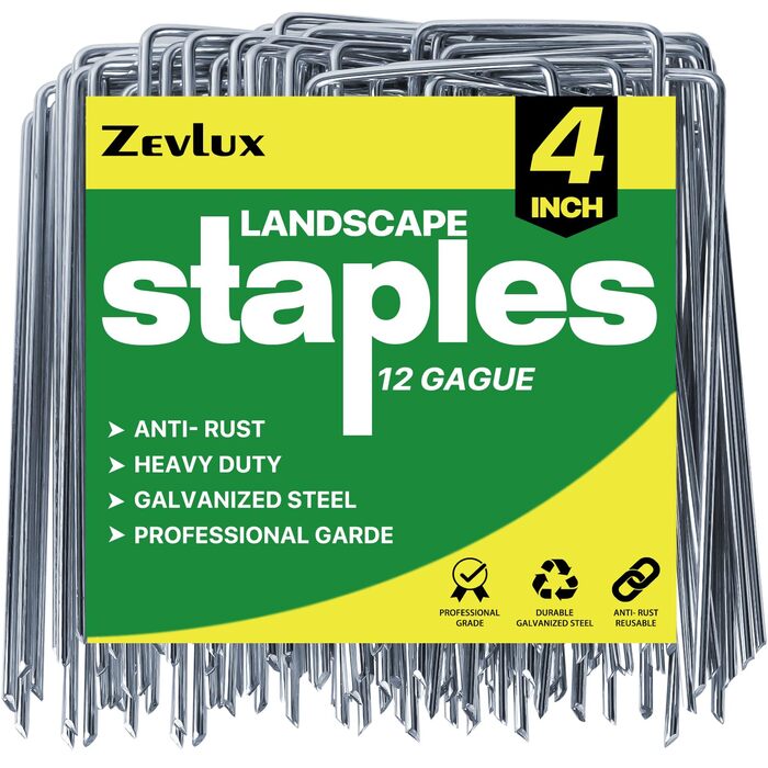 Скоби для ландшафтного дизайну Zevlux Garden Staples 4 дюйми 50 шт. Оцинковані міцні штирі для дерну, антикорозійні кілки для огорожі з тканини для захисту від бур&39янів, ґрунтопокривних рослин, зрошувальних труб, 12 калібр, 50 шт. 50 10,2 см
