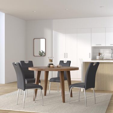 Столи Hela, комплект із 2 обідніх стільців Susi, чорна оббивка зі штучної шкіри, врізна ручка, хромований металевий каркас, 43 x 61 x 98 см, комплект із 2 шт., чорний