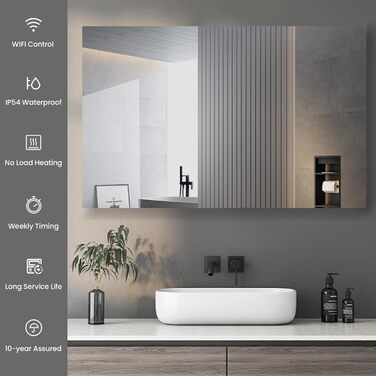 Інфрачервоний обігрівач дзеркала 800 Вт, інфрачервоний обігрівач дзеркала для ванної кімнати з пультом дистанційного керування 120x60 см, електричний обігрівач із захистом від перегріву - WiFi (Tuya Smart) - сертифікований TV. 800 Вт - 120x60 см