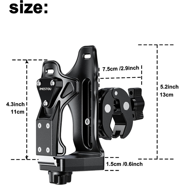 Підстаканник для мотоцикла iMESTOU, тримач для пляшки з водою для квадроциклів, сумісний з пляшками для пиття діаметром 50-90 мм, з металевим затискачем 1,3-4 см, підходить для велосипеда, скутера, коляски, візка для гольфу