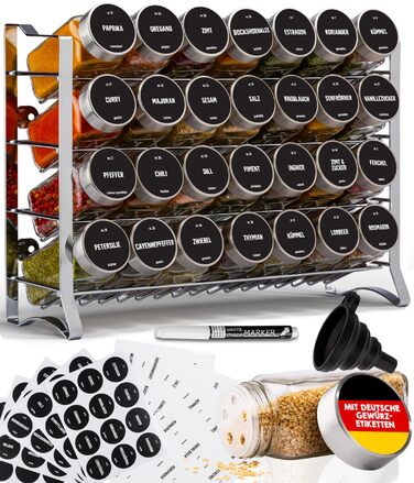 Підставка для спецій Deco haus, настінна та настінна З 28 БАНКАМИ ДЛЯ СПЕЦІЙ ТА ЕТИКЕТКАМИ - Органайзер для спецій - Органайзер для підставки для спецій - Підставка для спецій, підвісні підставки для спецій - Шафа для підставки для спецій, чорне місце для