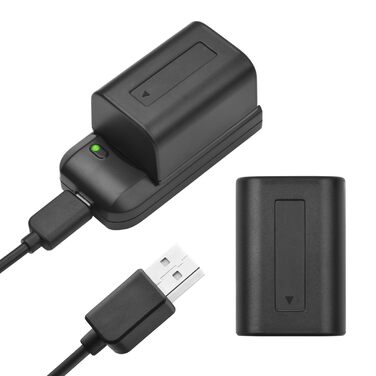 Зарядний пристрій Andoer NP-FV5 зі світлодіодним індикатором 2 акумулятори NP-FV5 Plus 3,7 В 1000 мАг з USB-кабелем для заряджання