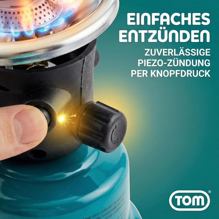 Набір газової кемпінгової плити TOM Adventure з 4 бутановими газовими картриджами 1 пальник п&39єзорозпал картриджна плита для кемпінгу, фестивалів та активного відпочинку або як вугільна запальничка