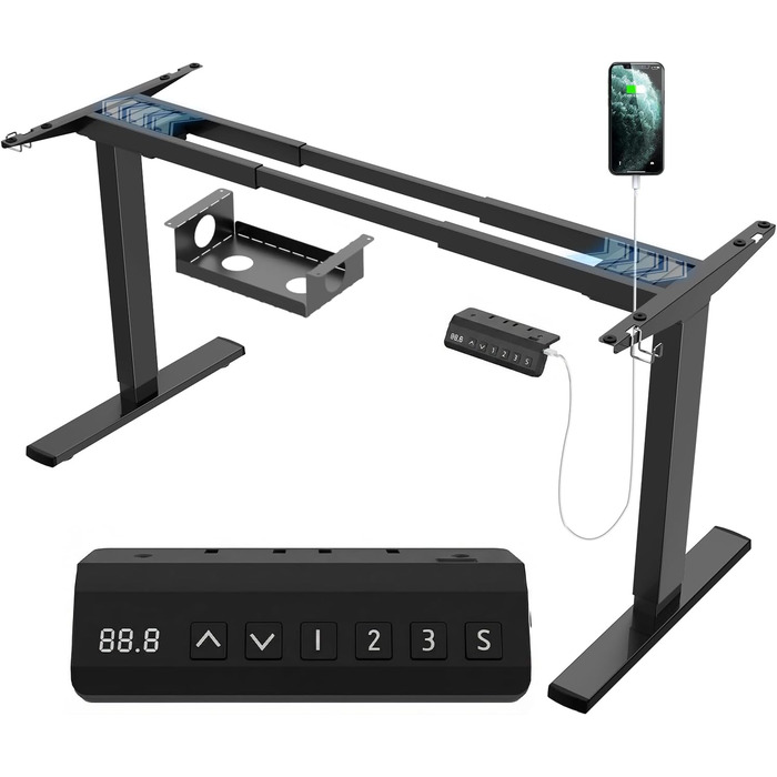 Каркас столу JUMMICO з двома двигунами та регулюванням висоти, USB-портом та кабельним лотком, каркас столу з електричним регулюванням висоти та колесами (чорний)