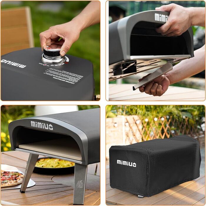 Газова піч для піци Mimiuo з каменем для піци та лопатою для піци, мобільна піч для піци, портативна піч для піци для патіо та балкона, піч для піци для саду, на відкритому повітрі, газова піч для піци, чорна