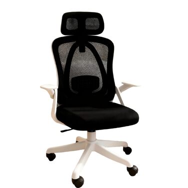Ергономічне офісне крісло, стілець для роботи з регульованими підлокітниками, 3D-підголівником та 3D-поперековою опорою, офісне крісло з функцією гойдання та нахилу (біле та чорне) Оновлення підголівника в білому та чорному варіантах