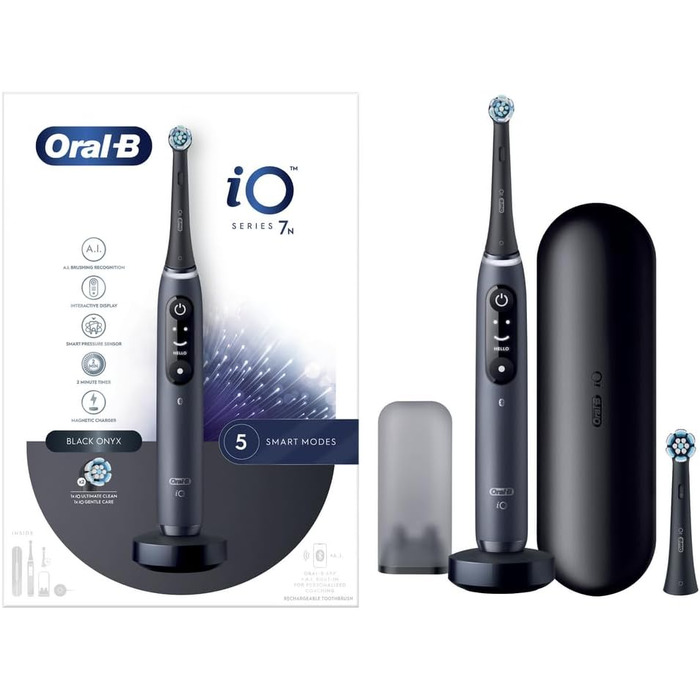 Електрична зубна щітка Oral-B iO 7N, чорна, Bluetooth, 2 щітки, 1 дорожній кейс