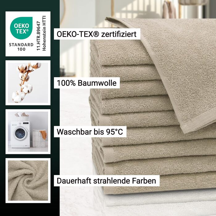 Набір ZOLLNER з 10 гостьових рушників - м'які та поглинаючі рушники - можна прати при температурі до 95C - бавовна - 30x50 см в ко