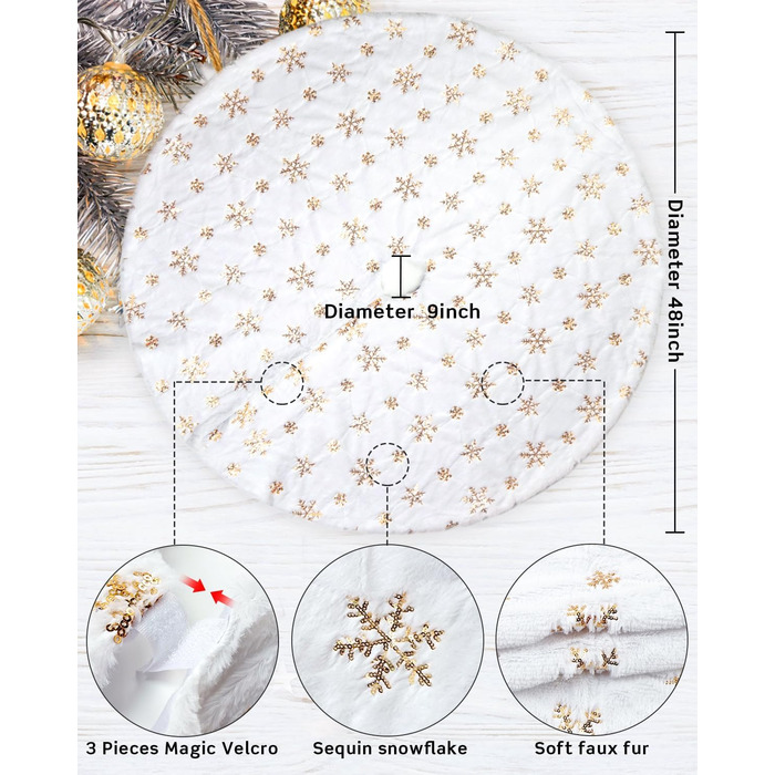 Спідниця для ялинки золота блискітка сніжинка COOLWUFAN