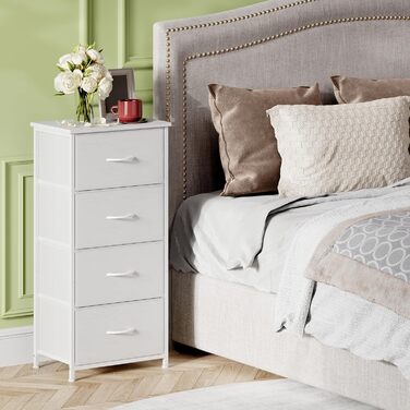 Комод Somdot, комод для спальні, вітальні, коридору, комод, шафа для зберігання, тканинний комод, 4 тканинні шухляди, білий, 30Г x 42Ш x 93В см, біла шкіра 30Г x 42Ш x 93В см (4 шухляди)