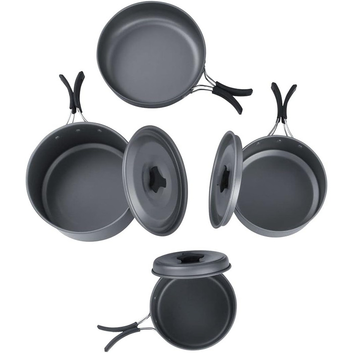 Набір сковорідок yourGEAR Ranger V для 4-5 чоловіків 7 шт. Кемпінговий кухонний набір Посуд у сітчастому мішку