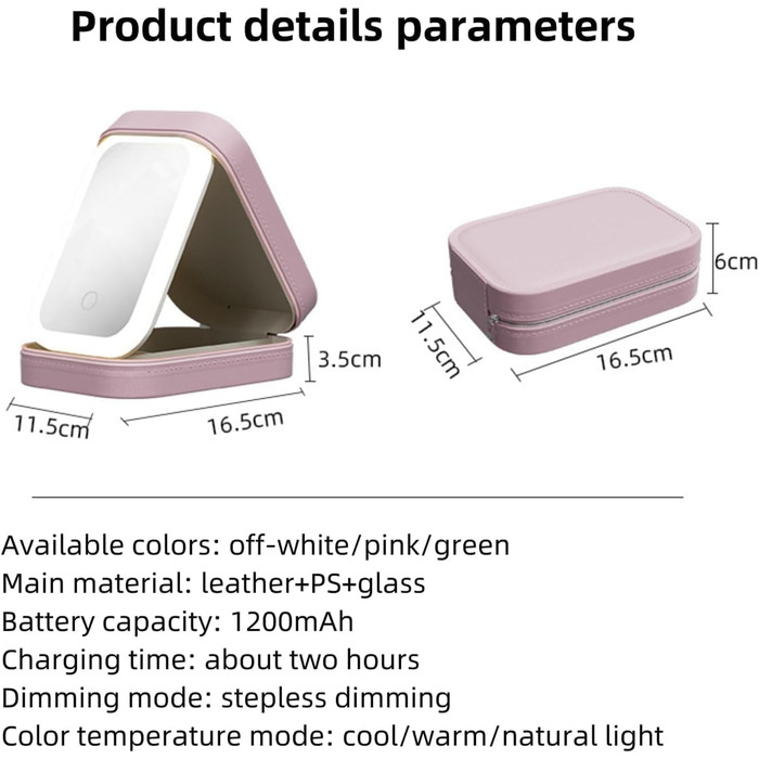 Дорожня косметичка, інтегрована коробка для зберігання косметики з дзеркалом, що наповнює світло, 3 кольори, світлодіодна косметичка, сумка-органайзер для макіяжу з дзеркалом з підсвічуванням, зелений