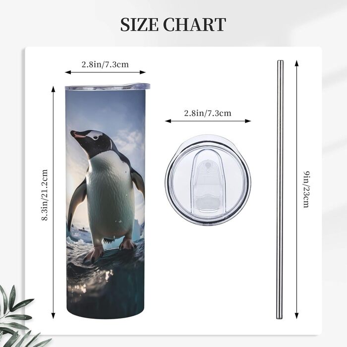 Кухоль з прямою трубочкою, пінгвіни, принт, дорожній кухоль, підходить для кемпінгу, офісу та дому, 590 мл