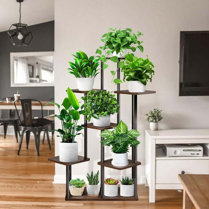 Рівнева дерев&39яна полиця для квітів, підставка для рослин, багаторівнева підставка для квітів, підставка для рослин, лавка для квітів, драбина для рослин, полиця для внутрішнього саду, декор балкону (чорний дуб) 7 рівнів, чорний дуб, 7-