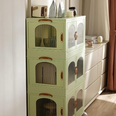 Кухонна шафа RMAN, кухонний буфет, сервант, шафа для зберігання з 3 дверима, великий простір для зберігання, 98 * 55 * 32,5 см, для кухні, вітальні, їдальні, зелений B-green