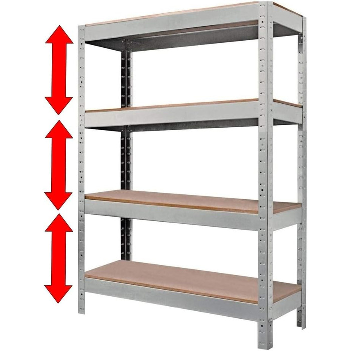 Полиця, міцна металева полиця для підвалу, надміцна полиця, полиця для зберігання, що вставляється в розетку, легко збирається, оцинкована, 4 полиці розміром 150 x 75 x 30 см, вантажопідйомність 280 кг 1 полиця - 150 x 75 x 30 см, 1