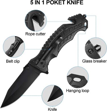Надзвичайно гострий кишеньковий ніж 5-в-1 Багатофункціональний ніж з чорним лезом з нержавіючої сталі для активного відпочинку та