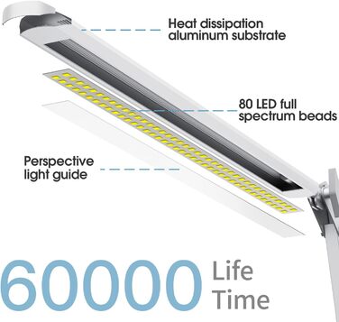 Настільна лампа LED, затискна лампа архітектора з можливістю затемнення з поворотним кронштейном, функцією пам'яті та портом USB офісна настільна лампа, 3 колірні температури та 10 рівнів яскравості для читання, роботи, навчання, 12 Вт (білий 12 Вт)