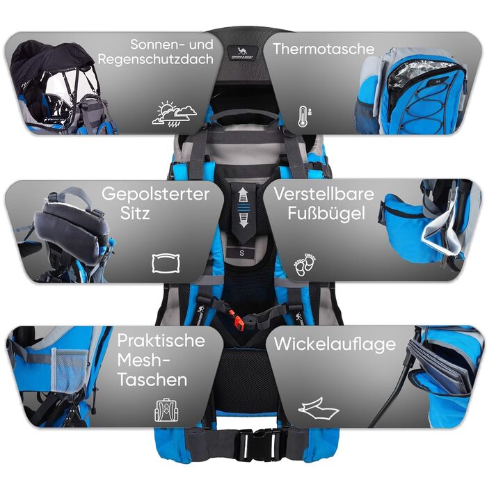 Дитяча коляска Dromader Kraxe до 22 кг дитяча коляска для походів із сонцезахисним навісом, дощовиком, термосумкою, пеленальним ки