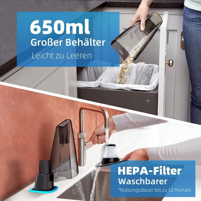 Переможець тесту ручного пилососа Anktel 14,8V 9700Pa з зарядною станцією Ручний пилосос без мішка для збору пилу з миючим фільтро