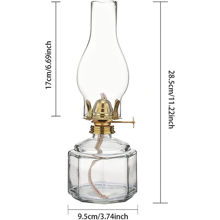Гасова лампа Yopyuenn Гасова лампа для масляної лампи в приміщенні Вінтажне аварійне світло для відключення електроенергії в домашніх умовах Декоративна лампа для дому Прозора масляна лампа ()