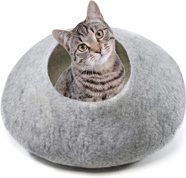 Котяча печера з фетру Aumondo, котяче ліжко, пухнаста печера для котів. З любов&39ю зроблено вручну для вашого кота. Котяча будка зі 100 натуральної овечої вовни, сірого кольору