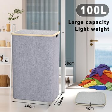Кошик для білизни з кришкою 100 л, Кошик для білизни великий вузький зі знімним мішком для білизни Кошики для білизни Шафа для біл