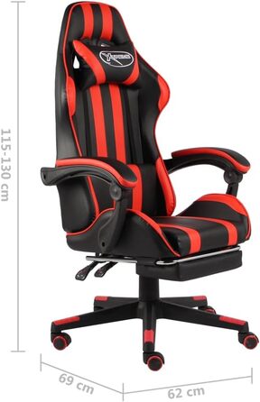 Ігрове крісло LAPOOH з підставкою для ніг, офісне крісло, ігрове крісло, ігрове крісло, обертове крісло, письмове крісло, чорно-червона штучна шкіра