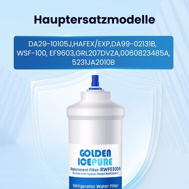 Фільтр для води GOLDEN ICEPURE для холодильників Samsung, сумісний з DA29-10105J, DA29-10105J HAFEX/EXP, DA99-02131B, WSF-100, EF9603, HAIER LG (вбудовані холодильники), набір 3 шт.