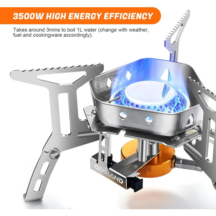 Газова кемпінгова плита Odoland потужністю 3500 Вт з п&39єзоелектричним запалюванням, вітрозахисна газова кемпінгова плита для всіх нагвинчуваних газових картриджних пальників, з адаптером, складна кемпінгова плита, червона з вітровим склом