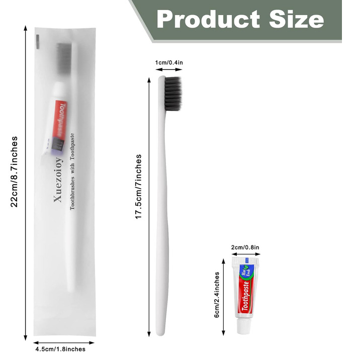 Зубні щітки із зубною пастою, 50 набір білих одноразових зубних щіток із зубною пастою Одноразові зубні щітки в індивідуальній упаковці Зубна паста для готелів, бездомних, будинків престарілих, благодійних організацій