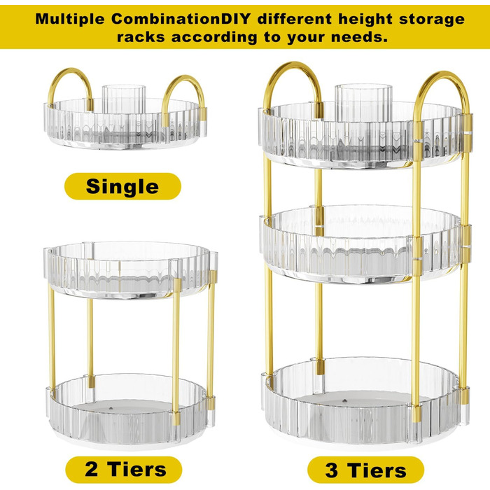 Поворотний органайзер для макіяжу, 3 яруси, догляд за шкірою, косметичний органайзер, обертається на 360, косметичний інструмент, органайзер, полиця, тримач для макіяжу губної помади, прикраси, пензлики, туалетний столик