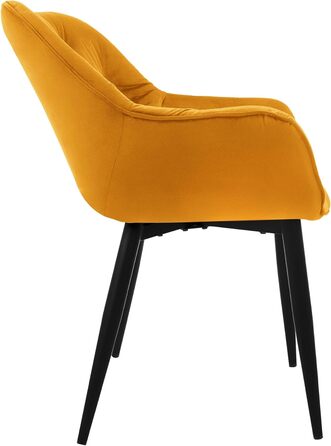 Обідні стільці ML-Design, комплект з 4 шт. , гірчично-жовтий, кухонний стілець із товстим оксамитовим м&39яким сидінням, металеві ніжки, стілець для вітальні зі спинкою та підлокітниками, стьобаний м&39який стілець, ергономічне крісло