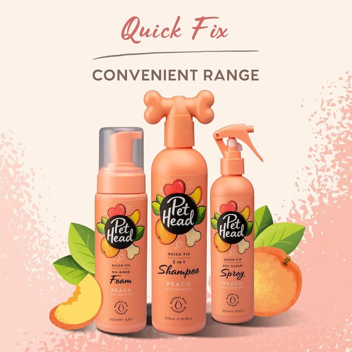 Шампунь та кондиціонер Pet Head Quick Fix для собак Аромат персика Доглядає за шерстю вашого собаки та заспокоює її pH-нейтральний Веганський продукт та продукт без жорстокості Ніжна формула для цуценят 300 мл