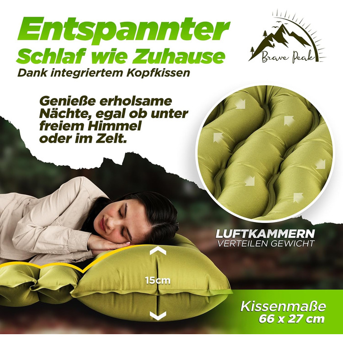 Сантиметровий самонадувний килимок для сну з подушкою теплий, легкий та компактний, 10-