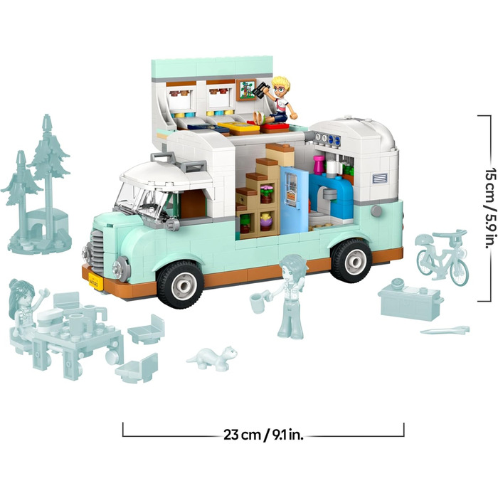 Кемпер LEGO Friends, набір для рольової гри з іграшковим караваном, подарунок для дівчаток віком від 7 років, креативний ігровий набір з 3 мініфігурками та фігуркою тварини-тхора 42663