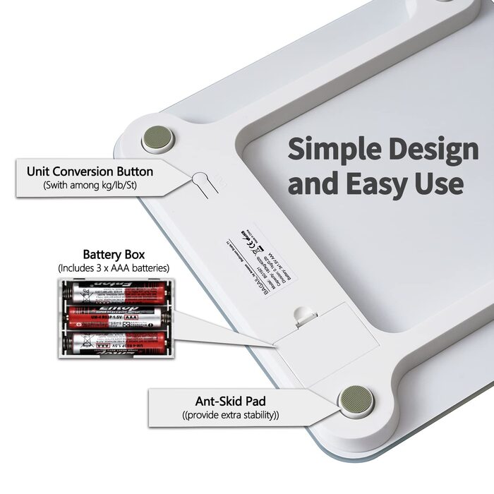 Цифрові ваги BAGAIL для ванної кімнати з високоточними датчиками та загартованим склом, ультратонкий дизайн, дисплей ваги (кг/фунт/стоун) 15 років гарантії
