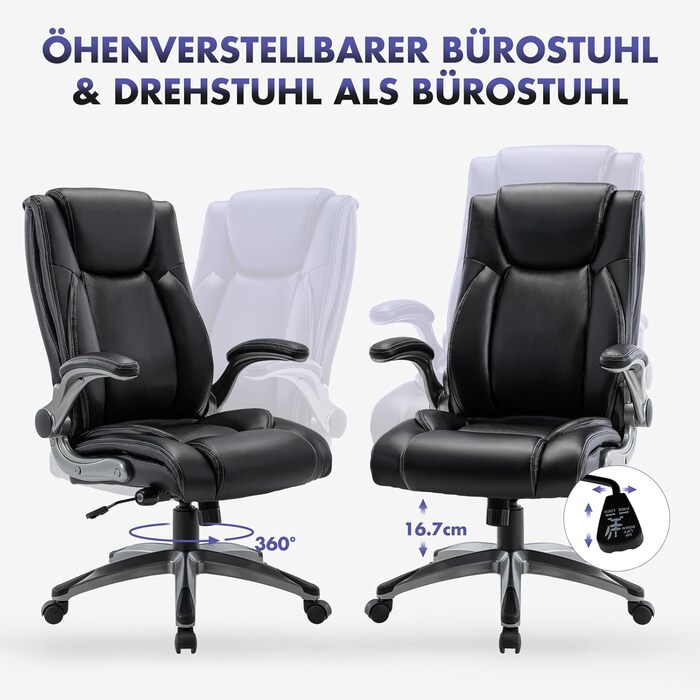 Ергономічне офісне крісло COLAMY Black-02 Classic, штучна шкіра, чорний