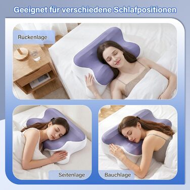 Подушка для шиї, подушка з піни з ефектом пам&39яті, ергономічна подушка для підтримки шиї, зручна підтримуюча подушка для шиї з дихаючим чохлом для сну на боці, спині та животі, (1 упаковка, сіра) Білийсірий