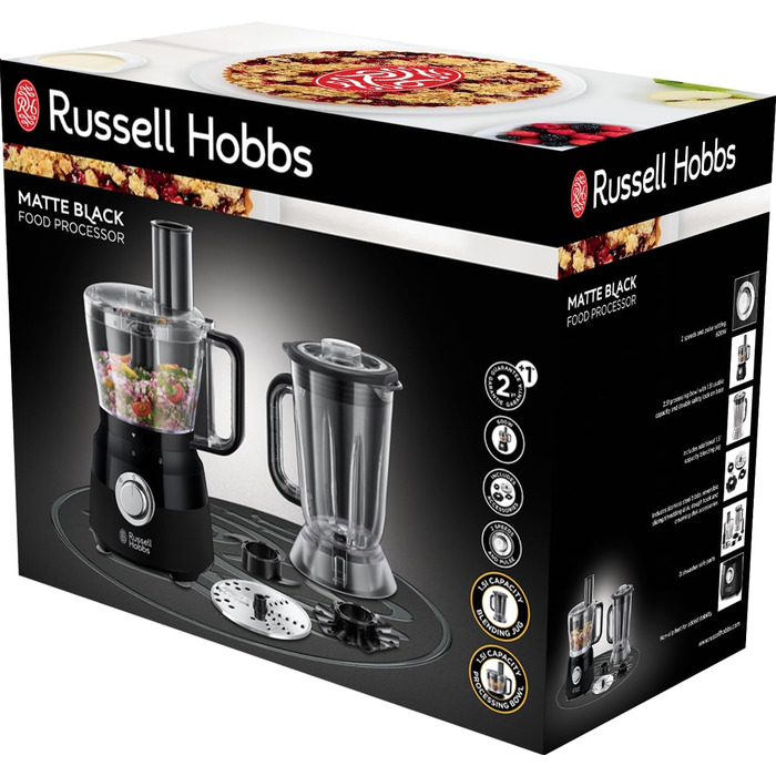 Кухонний комбайн Russell Hobbs Multi Міксер/Блендер/Подрібнювач/Різак/Мішалка Кухонний комбайн Matt Black (змішування, нарізка та решітка тощо, аксесуар, безпечний для посудомийної машини, 600 Вт)24732-56 Кухонний комбайн чорний