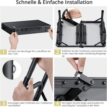 Складаний кемпінговий стіл Anbte 60x40 см, алюмінієва рама, 3 регульовані по висоті 26/48/70 см, стіл-валіза з сіткою для зберігання, портативний стіл для пікніка для кемпінгу, пляжу, балкону (повністю чорний)